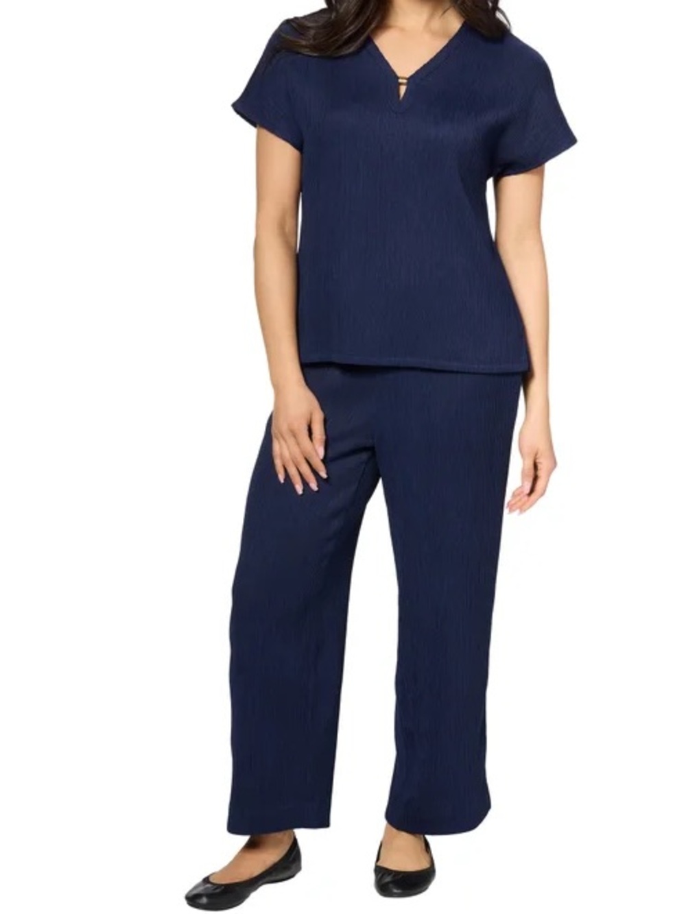 Jones New York Women's Textured Crop Set, Navy, Small (4-6) - NWT